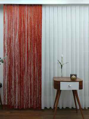 Kırmızı İp Perde - Altın Simli- Kırmızı-altın Simli