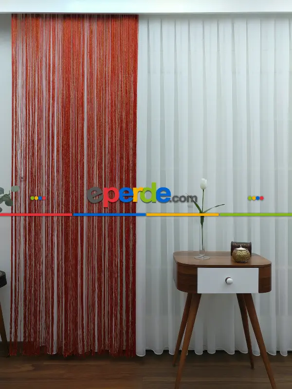 Kırmızı İp Perde - Altın Simli- Kırmızı-altın Simli