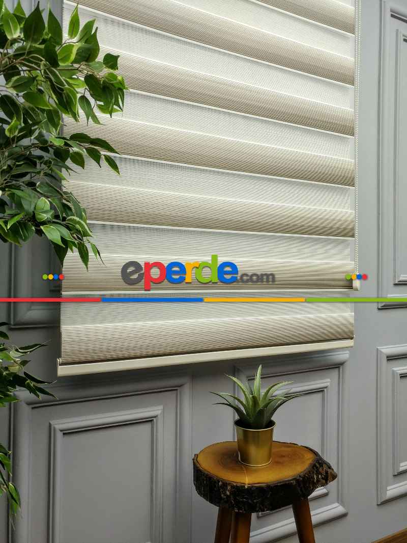 Salon Zebra Perde - 2021 Sezonu - Degrade Renk Geçişli Micro Pileli (plise) Zebra Perde- Kahve