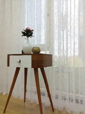 Özel Örme Dokulu Çiçek Desenli Tül Perde - Ekru