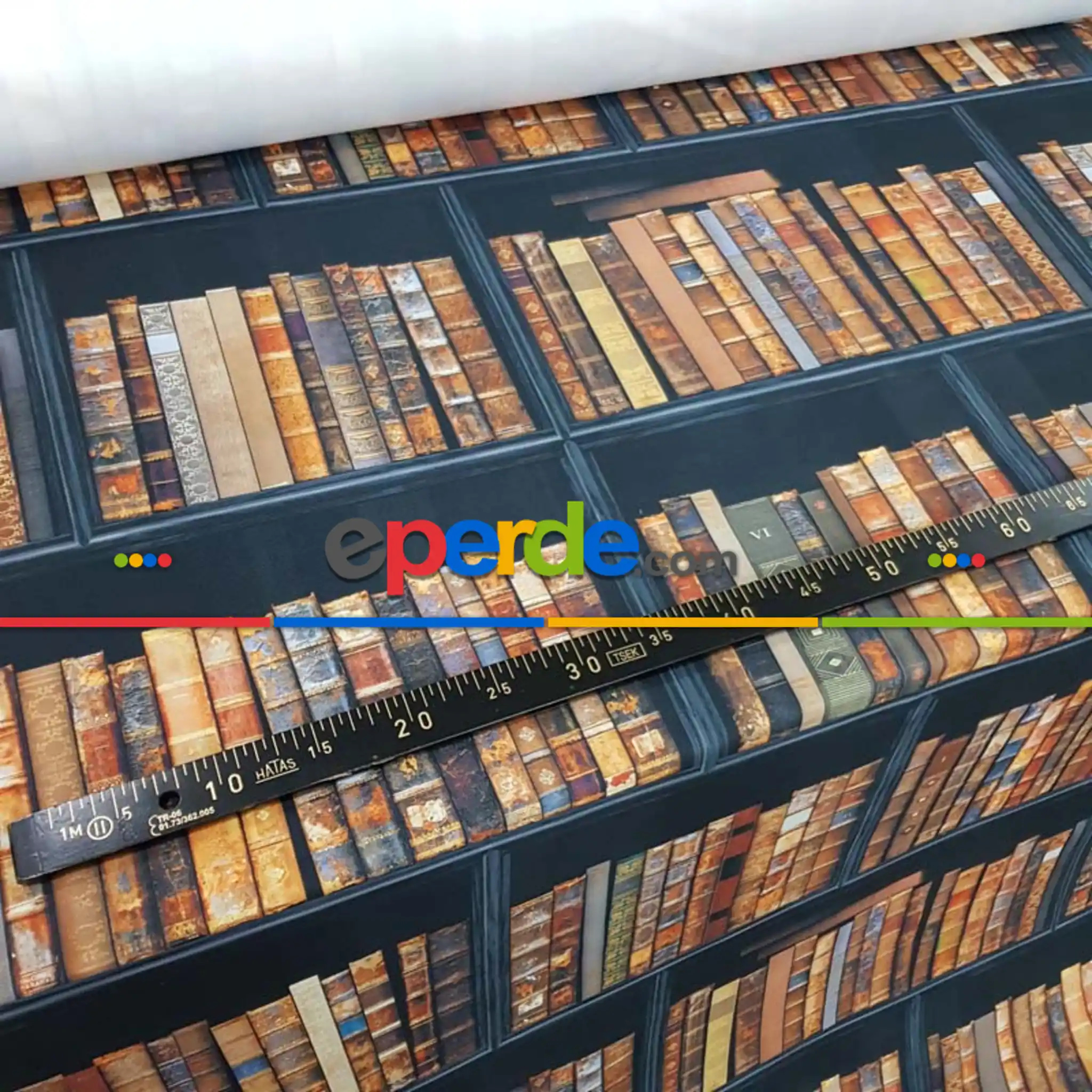 Kitaplık Desenli Fon Perde Evm1077 Kumaşı Kalındır Duck Bezi Değildir- Kahverengi