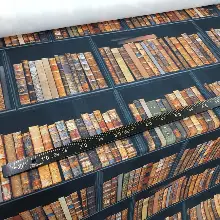 Genç Odası - Kitaplık Desenli Fon Perde Evm1077 Kumaşı Kalındır Duck Bezi Değildir- Kahverengi