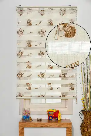 #üreticifirma %40 İndirimli Mickey Mouse Desenli Zebra Perde- Kahverengi-krem