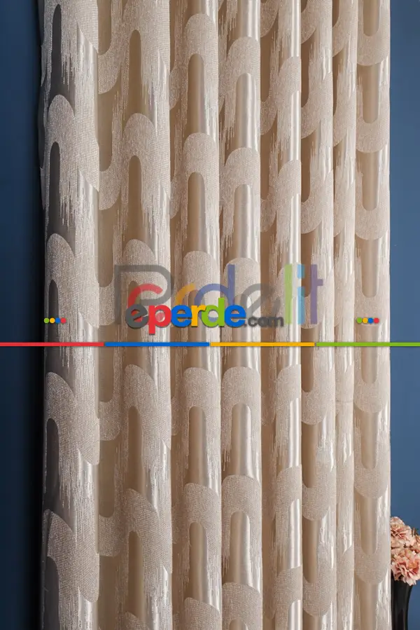 Avantgarde Krem Dalgalar Desenli– Modern Jakar Dokuma Fon Perde