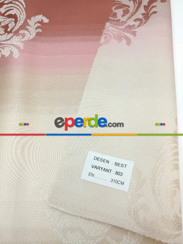 Renk Geçişli Jakar Desenli Salon Fon Perdesi - Kızıl - Pembe - Bej- Bej-pembe-kiremit Rengi