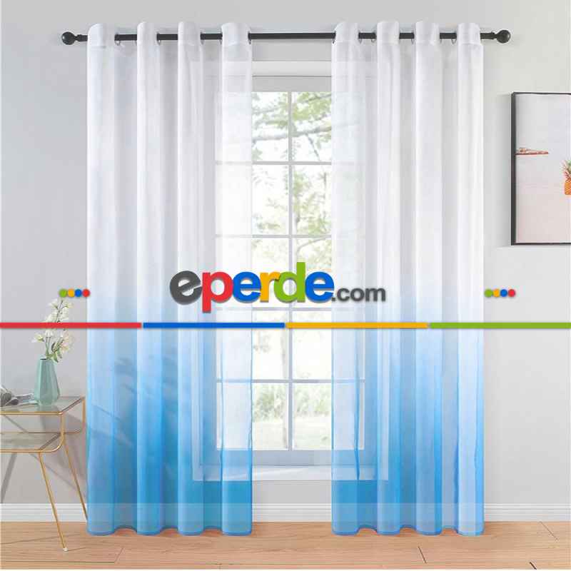 Mavi Renk Rustik Kuşgözü Tül Perde Decoring Perde