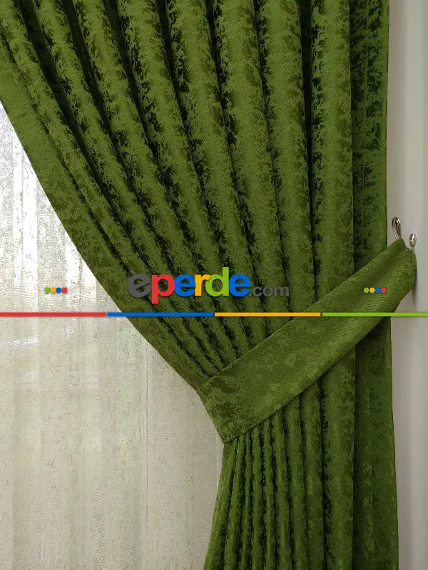 Yeşil Duz Jakar Fon Perde (150)- Yeşil