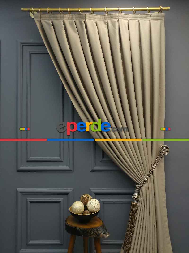 Modern Keten Görünümlü Işık Geçirmez Karatma Fon Perde 204 Ikon- Açık Vizon Rengi-açık Vizon