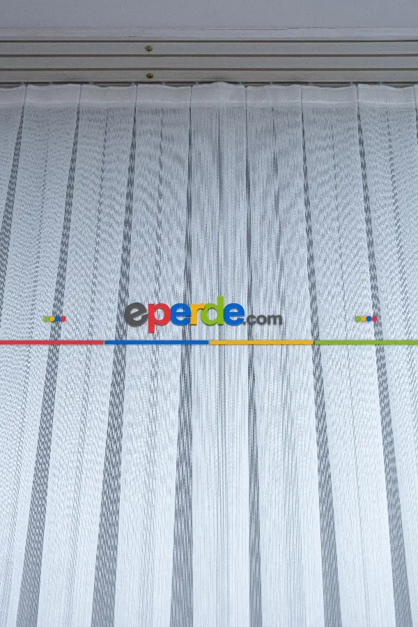 Düz Çizgili Tül -prd 2008 Pırıltılı - Dönergücü- Ekru - Kurşunlu Tül