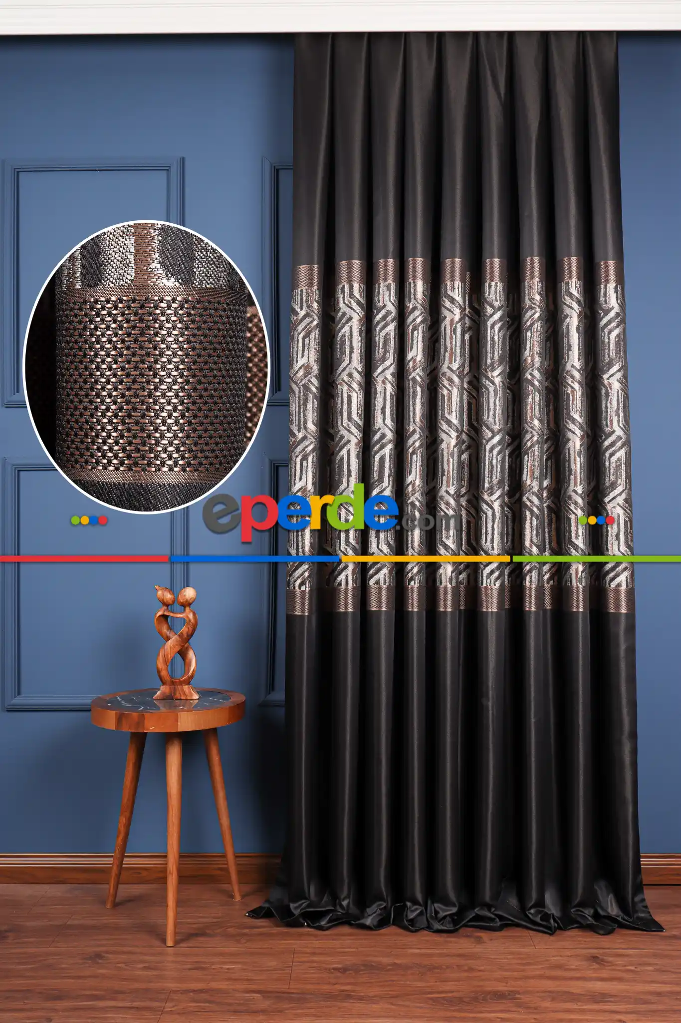 Salon Fon Perde - Lizbon Siyah-gold Pano Fon Perde