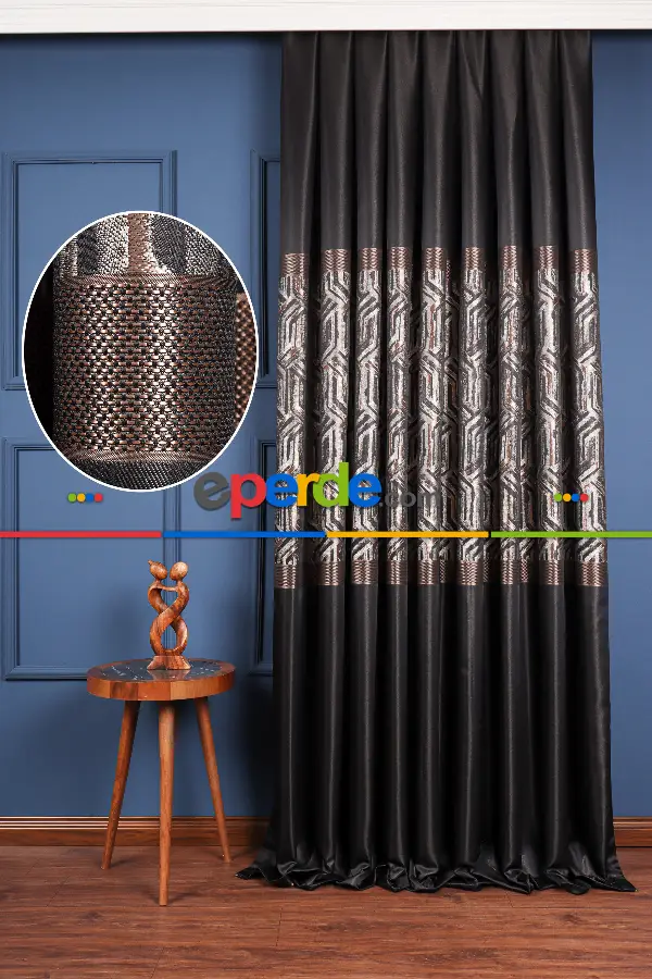 Yatak Odası - Lizbon Siyah-gold Pano Fon Perde