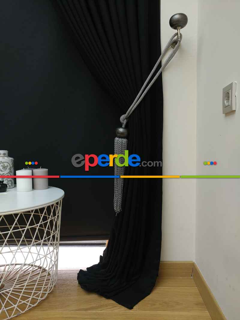 Siyah Düz Renk Dökümlü Fon Perde (150)- Siyah