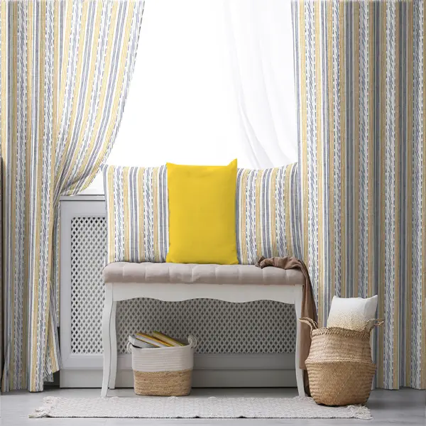 Etnik Fon Perde Evim1539 Kumaşı Kalındır Duck Bezi Değildir- Mavi-beyaz