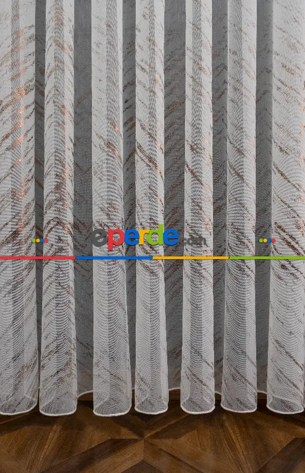 Salon Tül - Modern Bronz Varaklı Keten Tül Perde Yüksek Kalite