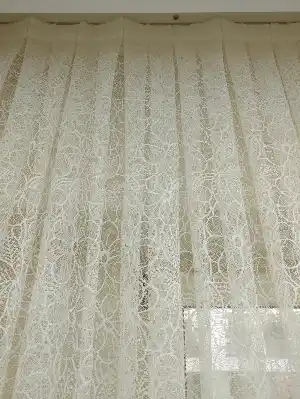 Özel Örme Dokulu Çiçek Desenli Tül Perde - Ekru