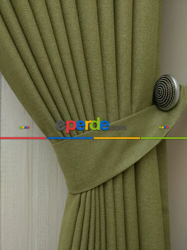 Salon Fon Perde - Yeşil Renk Düz Fon Perde- Yeşil