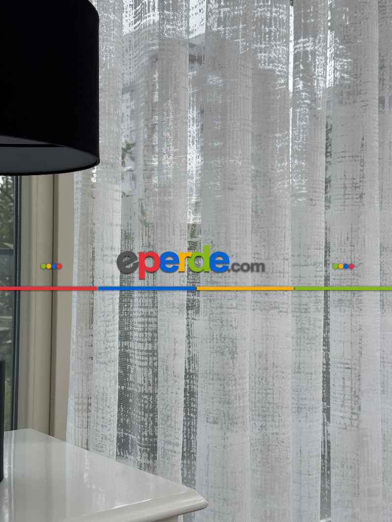 Oturma Odası - Desenli Fransız Dantel Örme Tül Perde, Desenli Ütü İstemeyen Tül