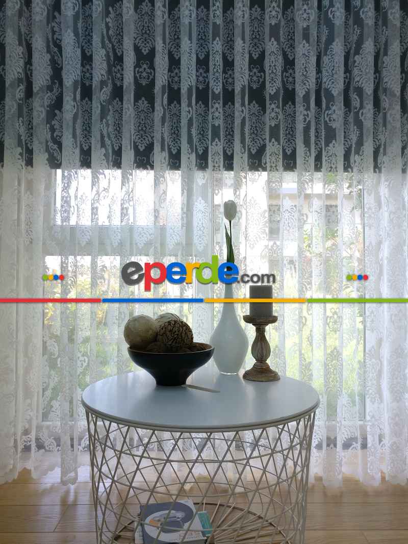 Salon Damask Desenli Örme Kdk Tül Perde %30 Ekstra İndirimli- Ekru