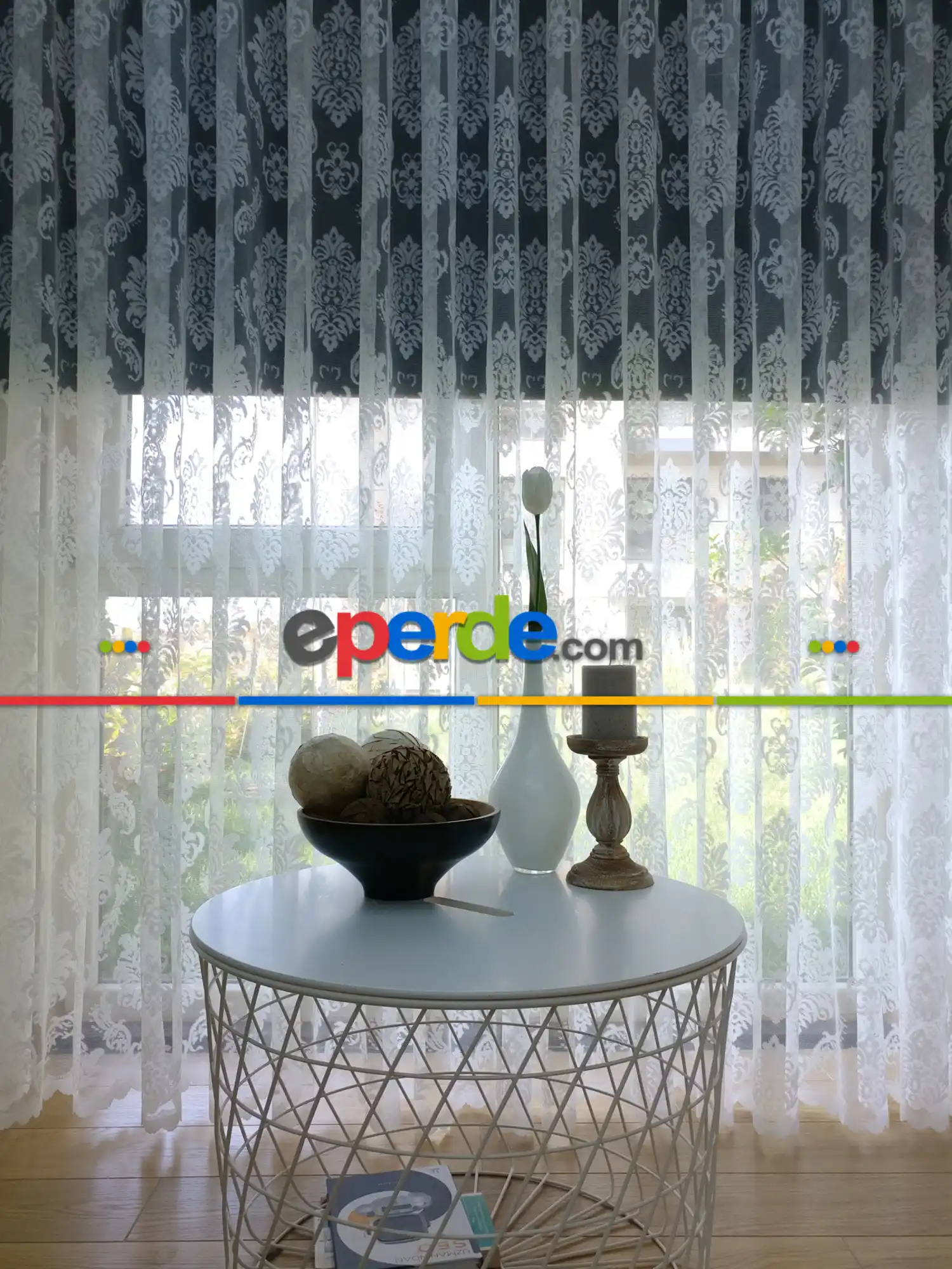 Salon Damask Desenli Örme Kdk Tül Perde %30 Ekstra İndirimli- Ekru