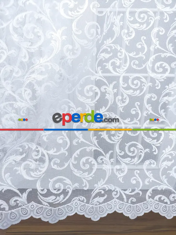 Örme Şal Desenli Tül Perde - Ekru