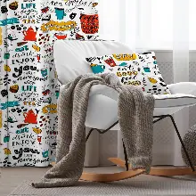 Çocuk Odası - Mutfak Gereçleri Desenli Fon Perde Evim919 Kumaşı Kalındır Duck Bezi Değildir- Mavi-beyaz