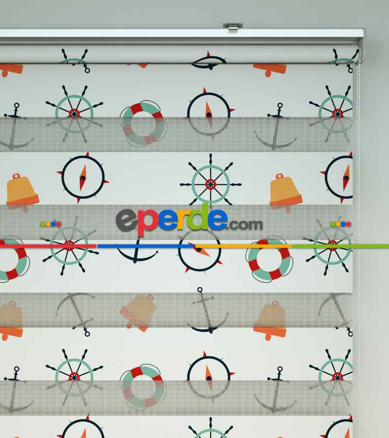 Bebek Odası Zebra Perde - Dümen Baskılı Zebra Perde- Kırmızı-Sarı-Beyaz-Turkuaz-Turuncu