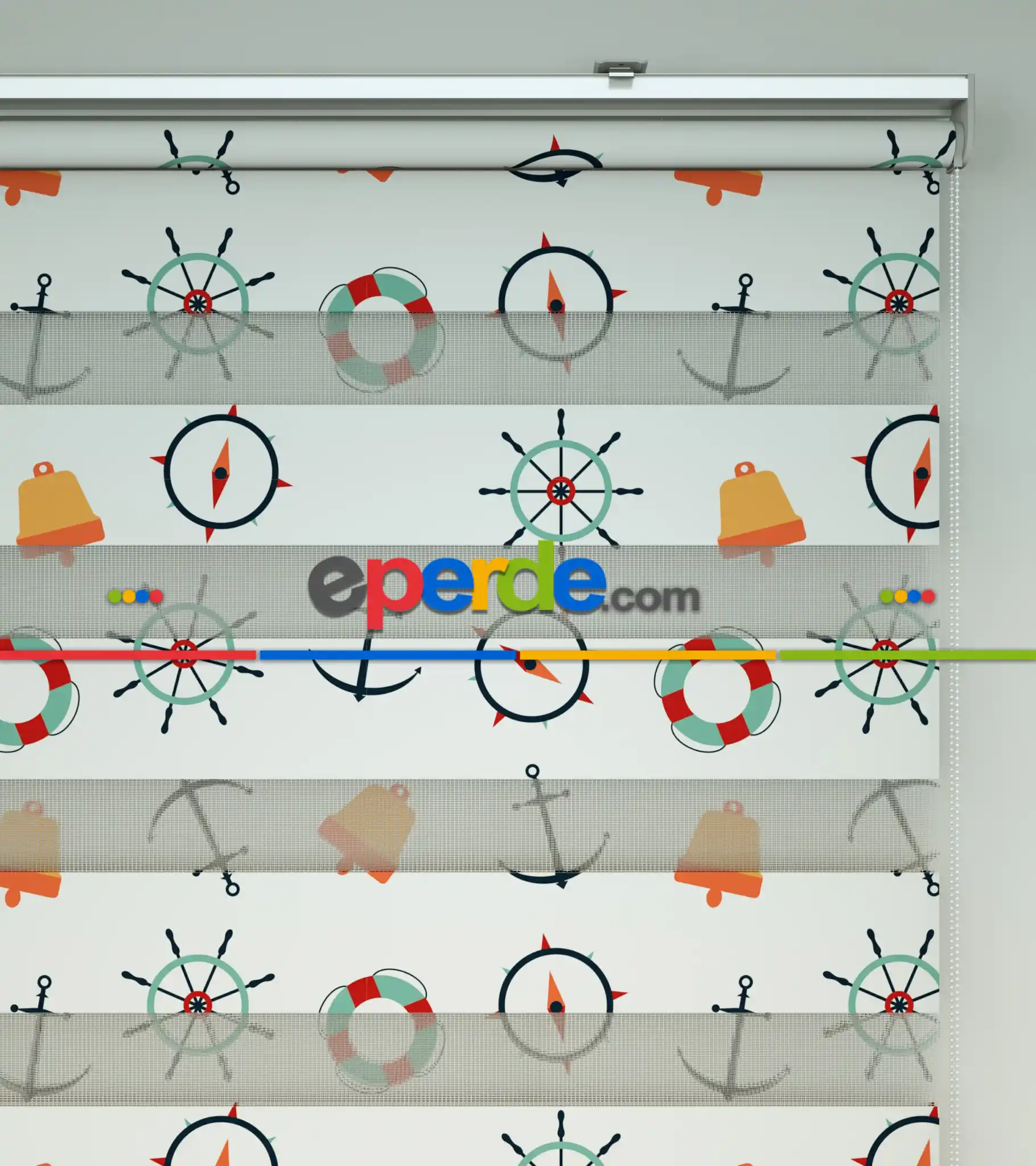 Bebek Odası Zebra Perde - Dümen Baskılı Zebra Perde- Kırmızı-Sarı-Beyaz-Turkuaz-Turuncu