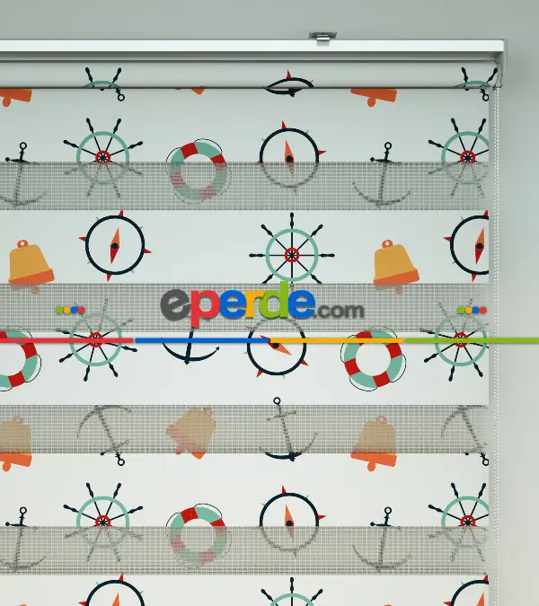 Bebek Odası Zebra Perde - Dümen Baskılı Zebra Perde- Kırmızı-Sarı-Beyaz-Turkuaz-Turuncu