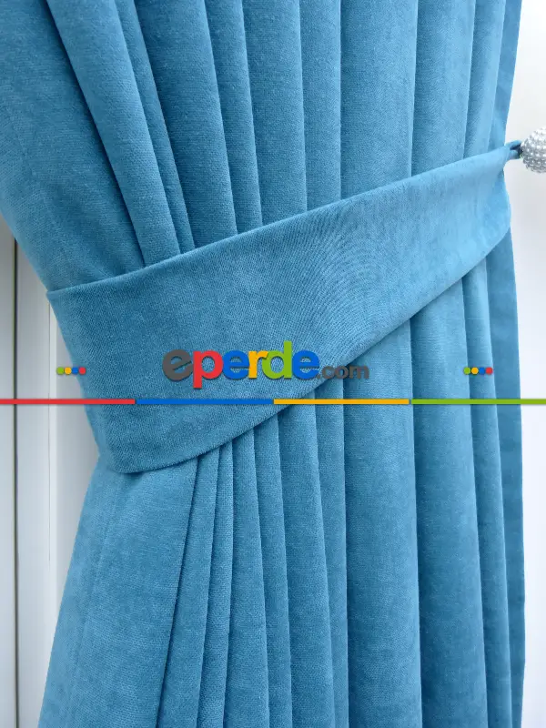 %25 İndirimli!!! Petrol Mavisi Fon Perde (fon Demiri Hediyeli)- Mavi