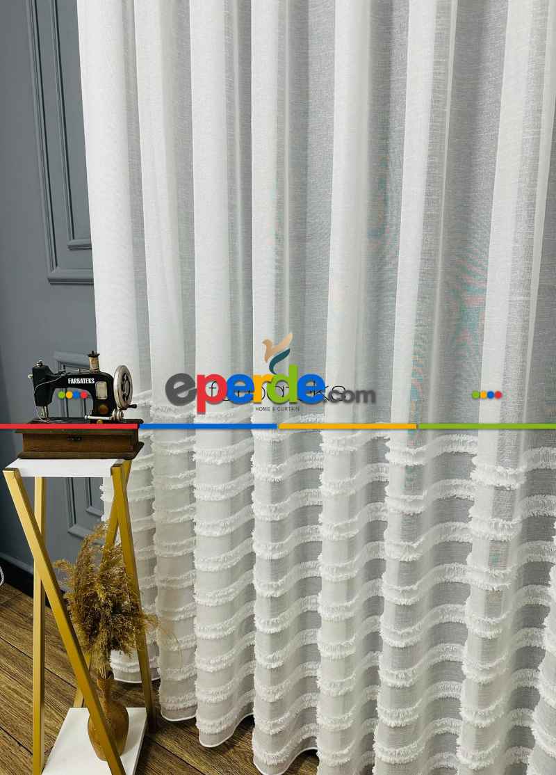 Puf Puf Ponponlu Saçaklı Tül Perde