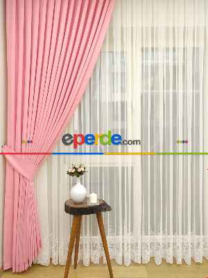 Pembe - Düz Fon Perde ( Dökümlü Fon Perde)- Pembe Açık