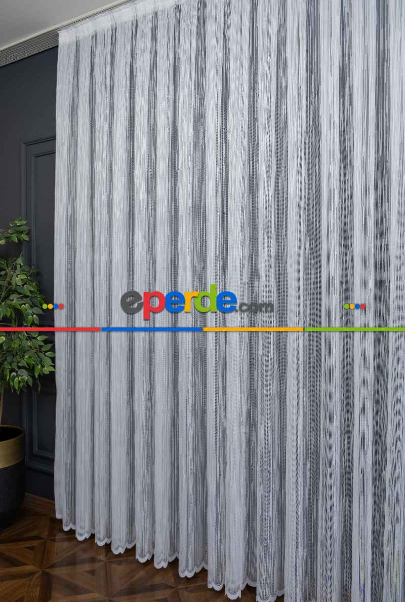 Taç Tül Perde - Kırık Çizgi Desen - Spor Model Örme Tül