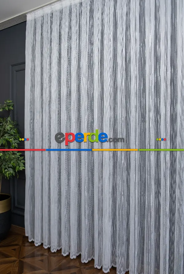 Taç Tül Perde - Kırık Çizgi Desen - Spor Model Örme Tül