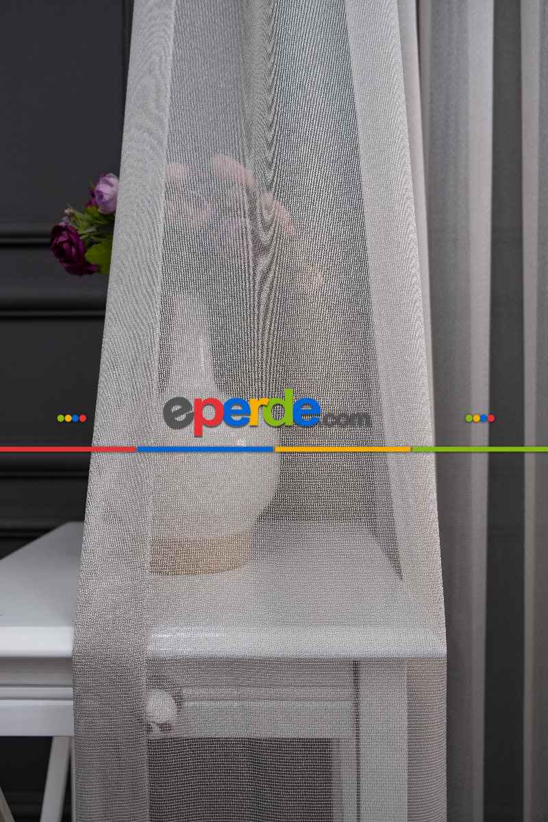 Mutfak - Gri Renk Monaliza Dökümlü Ütü İstemeyen Tül - İtinalı Dikiş Garantisi