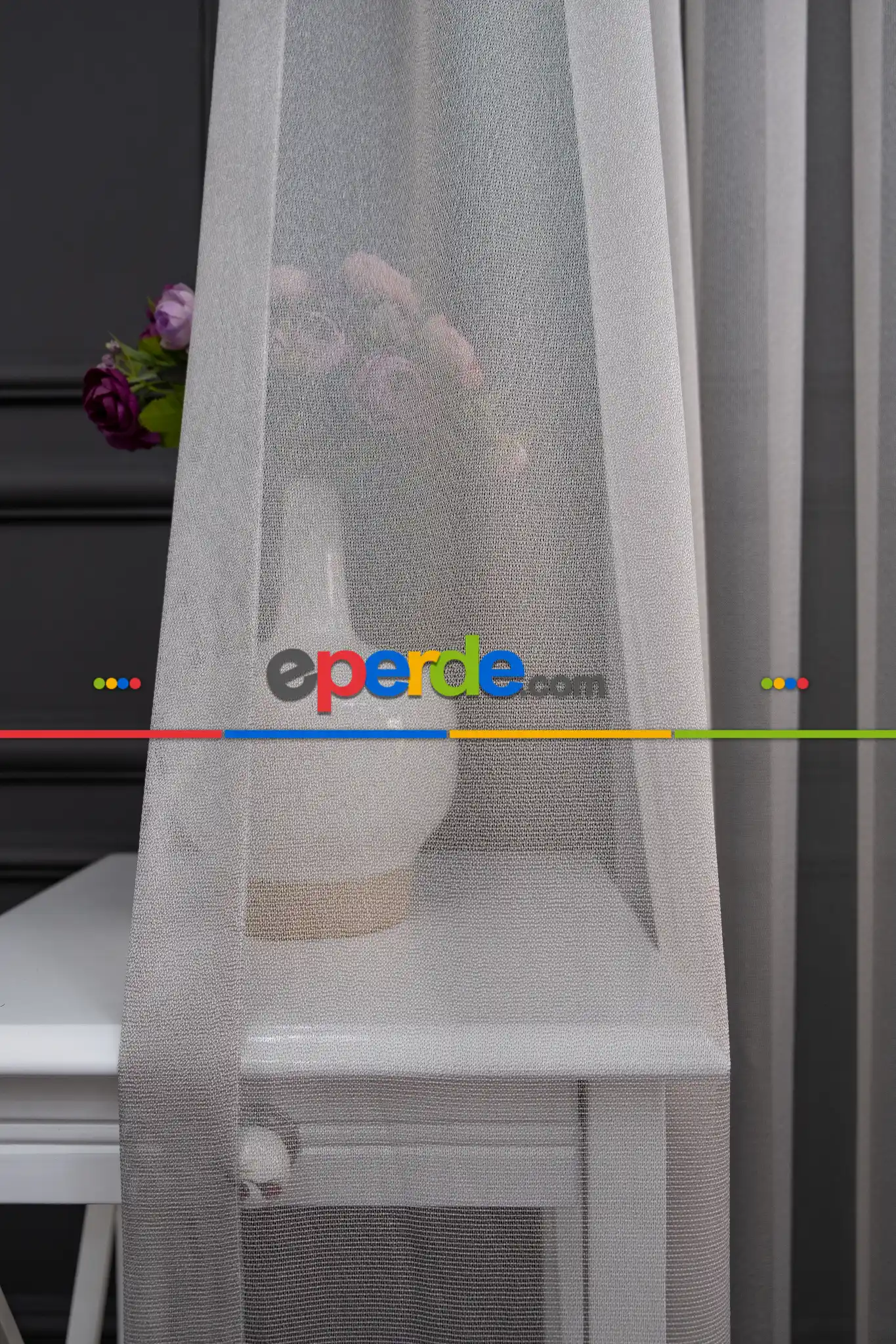 Salon - Gri Renk Monaliza Dökümlü Ütü İstemeyen Tül - İtinalı Dikiş Garantisi