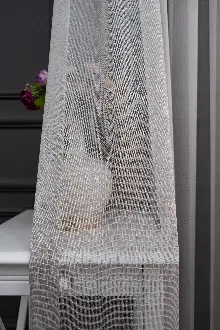 Gri Renk Monaliza Dökümlü Ütü İstemeyen Tül - İtinalı Dikiş Garantisi - Kurşunlu Tül