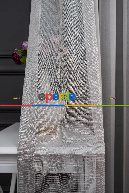 Gri Renk Monaliza Dökümlü Ütü İstemeyen Tül - İtinalı Dikiş Garantisi - Kurşunlu Tül