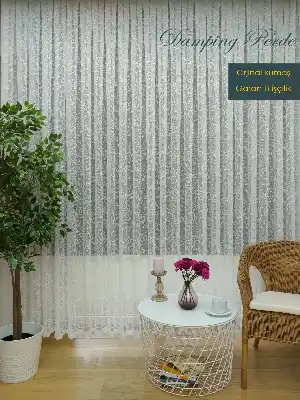( Orjinal ) Sade Fransız Dantel Tül Perde & Kruvaze Perde- Ekru