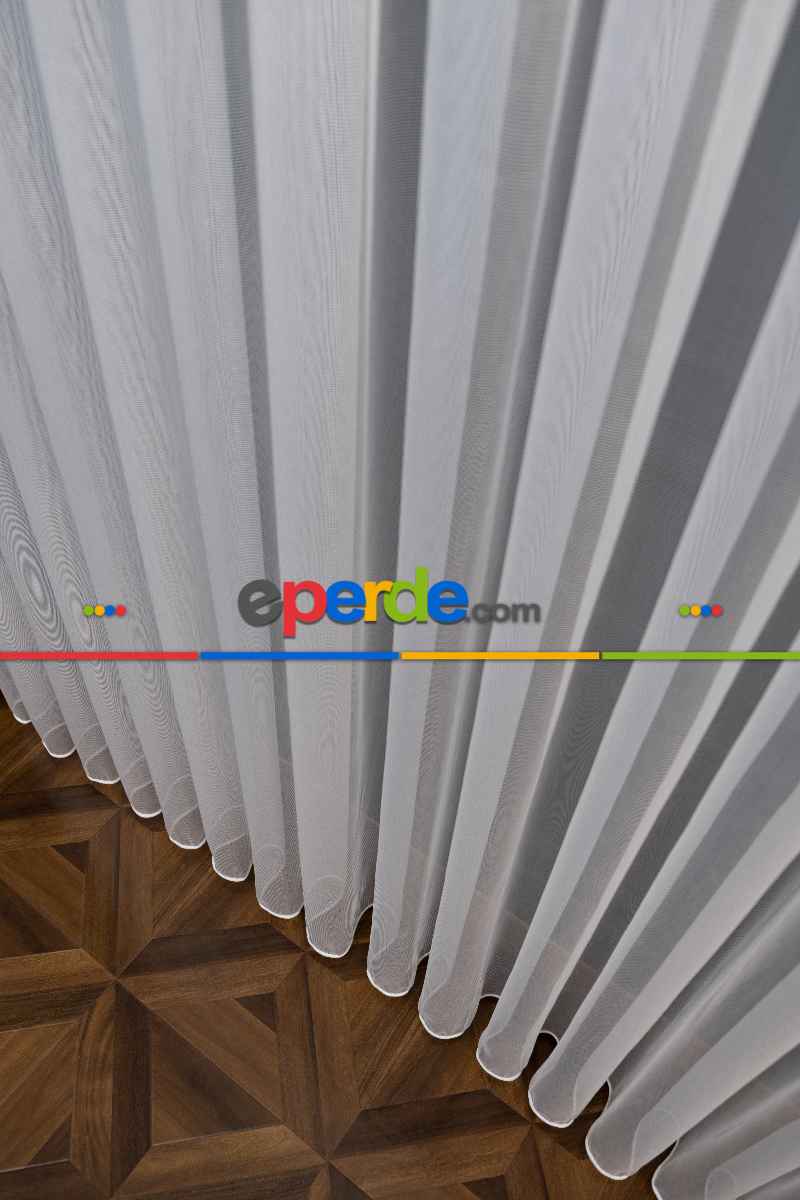 Salon - Ekru Döner Zırh Dökümlü Tül - İtinalı Dikiş - Yalancı Fon Ve Kruvaze Model Seçeneği - Kurşunlu Tül