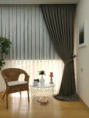 Salon Keten Koyu Gri Düz Fon Perde- Gri Koyu