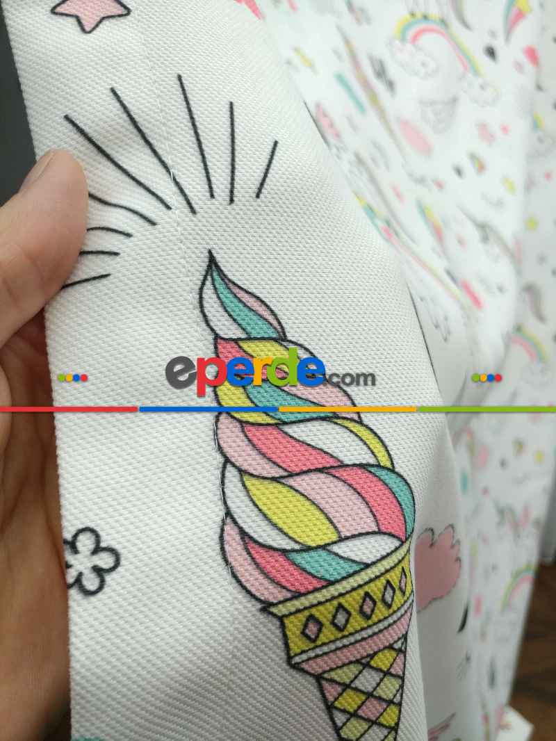 Unicorn Desenli Fon Perde Evm681 Kumaşı Kalındır Duck Bezi Değildir- Siyah-Beyaz-Pembe