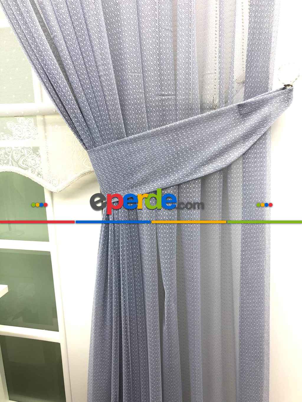 Kendinden Desenli Tül Fon Perde- Gri-füme-antrasit