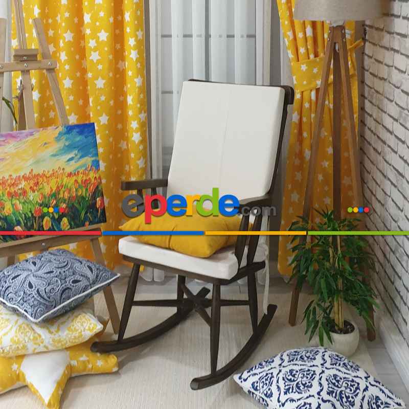 Yıldız Desenli Fon Perde Evm685-5 Kumaşı Kalındır Duck Bezi Değildir- Sarı-Beyaz