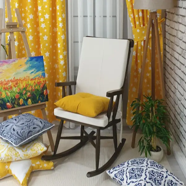 Yıldız Desenli Fon Perde Evm685-5 Kumaşı Kalındır Duck Bezi Değildir- Sarı-Beyaz