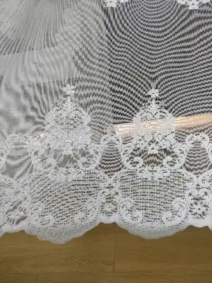 ( Orjinal ) Taç Damask Desen Salon Fransız Dantel Tül Perde & Kruvaze Perde- Ekru