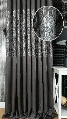Gri Gümüş Fon Perde, Damask Desenli