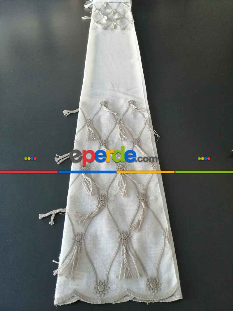 Oturma Odası - Yeni Sezon Fantazi Brode Bambu Zemin Tül Perde - 3 Renk Seçenekli