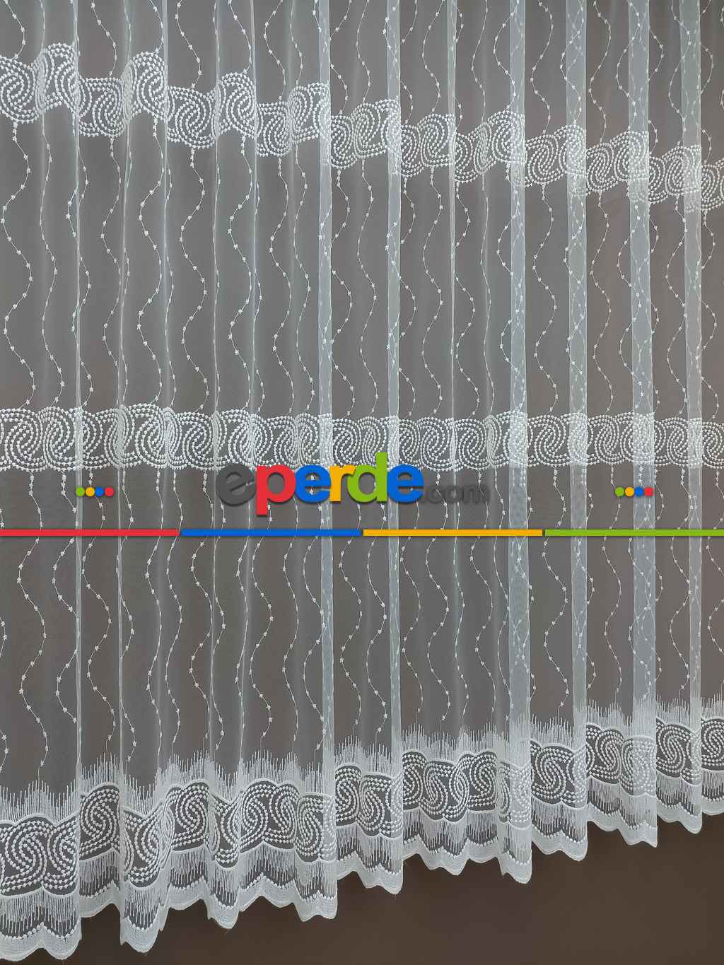 Mutfak Tülü Perdesi İşlemeli Güpürlü- Ekru