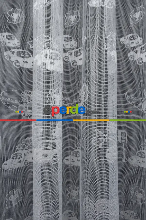 Erkek Çocuk Odası Tül Perde, Arabalar Desenli - Ütü İstemez