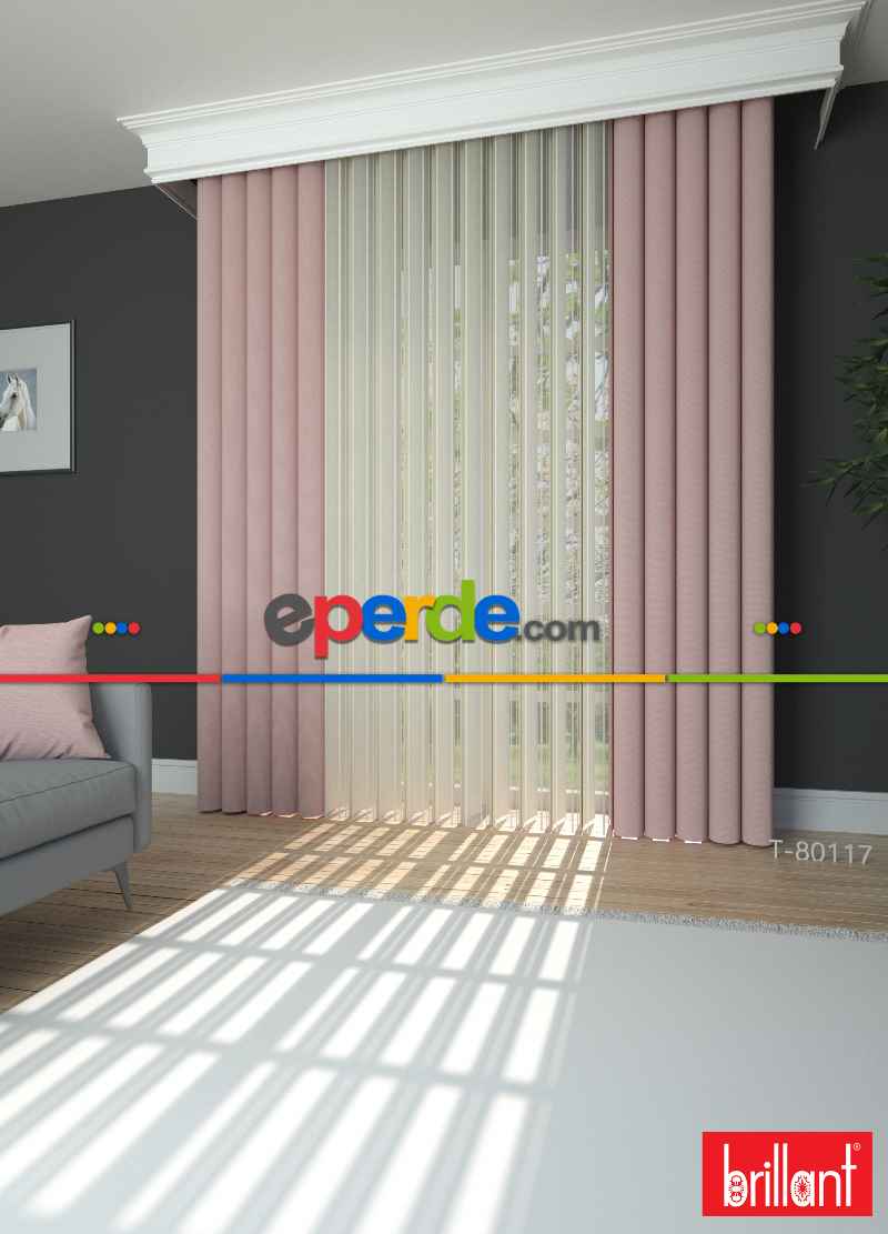 Brillant Akıllı Tül Perde Açık Pembe Renkli Tül Dikey Zebra Perde Düz 1. Kalite